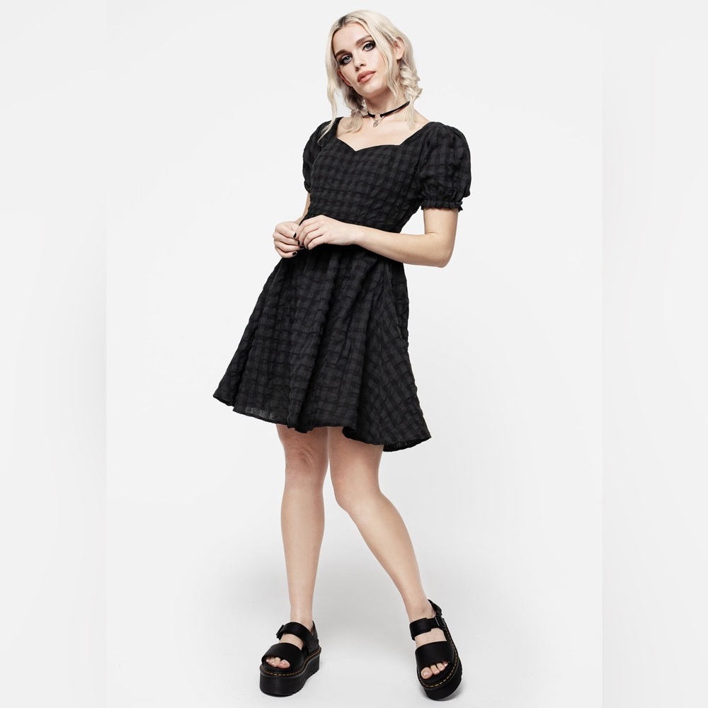 Disturbia Black Puff Sleeve Gingham Mini Dress - Picture 4 of 11